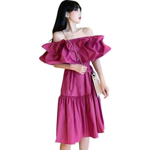 Fashion Korean women Lotus leaf collar dress,streetwear sexy Off-the-shoulder slash neck dress plus size party dress M- 6XL 7XL