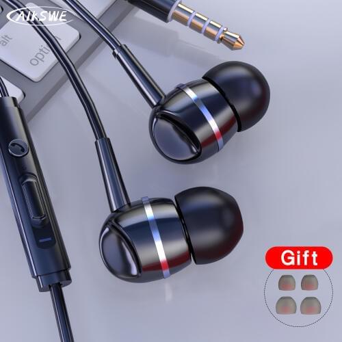 AIKSWE 3.5mm Wired In-Ear Earphones With Mic Earpiece Comforted Earbud Volume Control Stereo Sport Headset For Computer PC