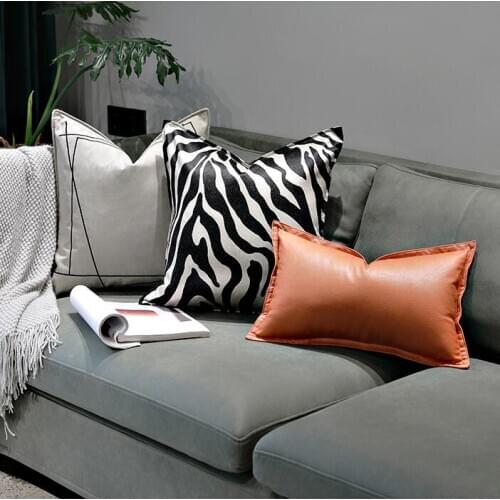 New Zebra Strip PU Leather Cushion Cover Decorative For Sofa Throw Pillows Cushion Covers Pillowcase 50x50/30x50cm Pillow Covers