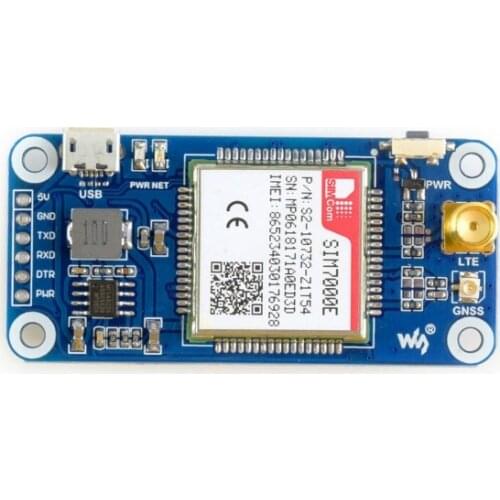 NB-IoT/eMTC/EDGE/GPRS/GNSS HAT for Raspberry Pi Based on SIM7000E Compatible with Raspberry Pi 3 Model B+/Model B/Zero/W