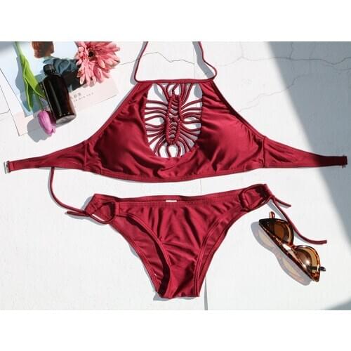 2021 new girl bikinis set wine red weave black women swimwear low waist beachwear women swimsuit tank top sexy wire free pad hot