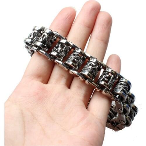 New Punk Rock Skull Casting Chain Stainless Steel Bracelet Bangle Mens Jewelry For Biker Christmas Gifts