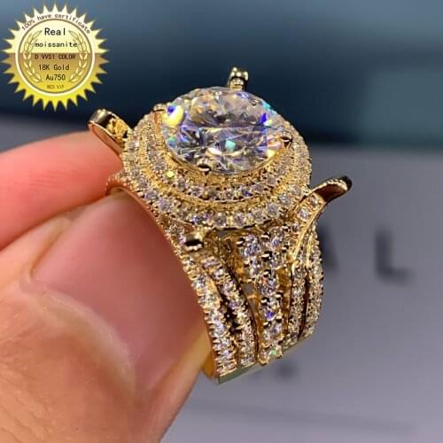 Solid luxury 22K Gold 3ct Moissanite Diamond Ring D color VVS With national certificate 0120