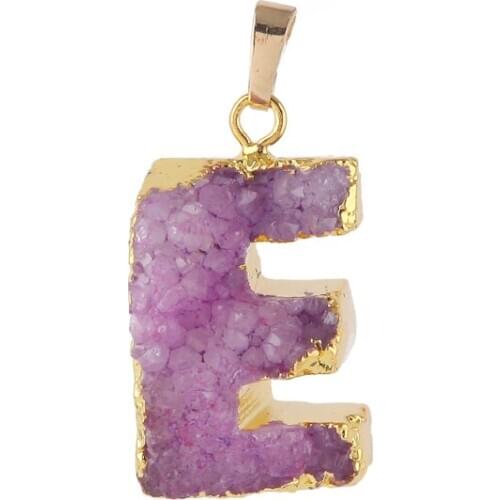 3pcs/lot Colorful 3*3cm Big Alphabet Letter E Druzy Pendant Necklace Natural Stone Necklace RT-070-E