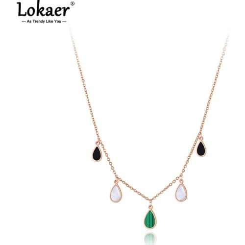 Lokaer Trendy Colorful Acrylic & Shell Charm Pendant Necklace For Women Stainless Steel Bohemia Party Necklace Jewelry N21097