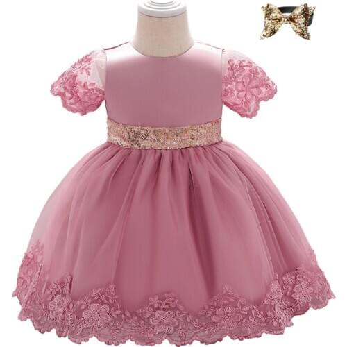 Sequin Princess First Birthdays Dresses 2020 new 2PC Free Headband Baby Girl Dress Baptism Dress For Girl Clothes Infant Clothin