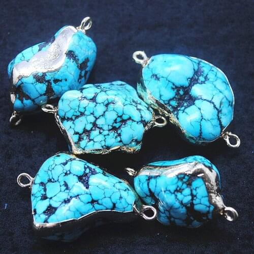 Natural blue stone pendants with silver and golden color stone connetors top fashion diy necklace findings selling by one pc