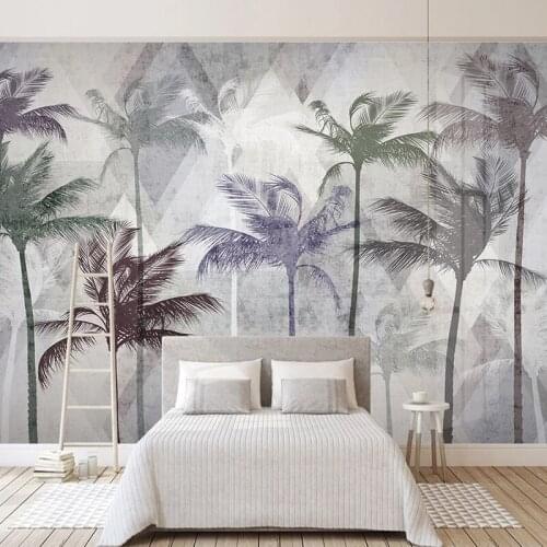Custom 3D Photo Wallpaper Hand Painted Plant Coconut Tree Modern Geometric Living Room Sofa TV Background Mural Wall Covering
