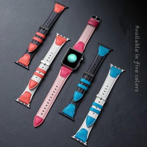 2 Color Matching For Apple Watch Band Strap 38mm 40mm 42mm 44mm, Genuine Leather Replacement Strap SE Series 6 5 4 (44mm)