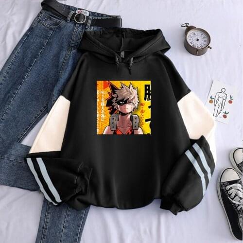 Japan Anime My Hero Academia Harajuku Bakugou Katsuki Hoodies Sweatshirt Gothic Cartoon Men Long Sleeve Winter Patchwork Hoodies