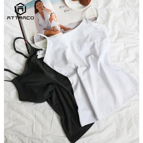 ATTRACO Camisole Women Basic Camis Cotton Soft Tank Tops Bulit In Self Adjustable Straps Sleepwear Jogging Wear Pack of 2