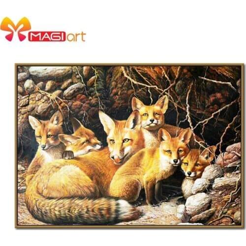 Cross stitch kits Embroidery needlework sets 11CT water soluble canvas patterns 14CT Animals The Foxs Family-NCMA018