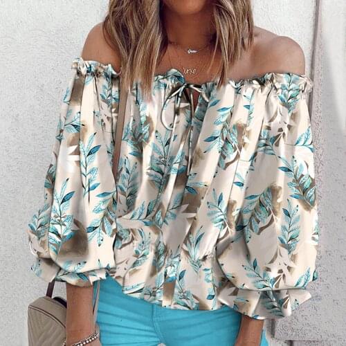 One-neck Off Shoulder Women Blouse Summer Floral Print Elegant Blouses Cool Jacquard Chic Blouse Top Flower Leisure Blouse