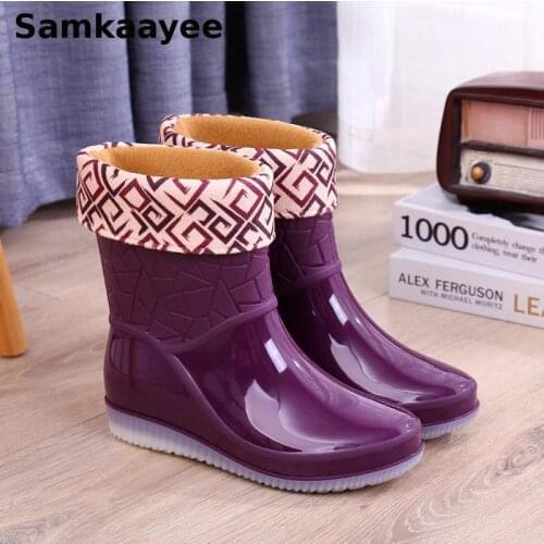 Women Rain Boots Waterproof Shoes Ankle Boots Winter Female Slip-On Cotton Shoes Size 36-41 Non-Slip Flat Round Toe Zapatos Y22
