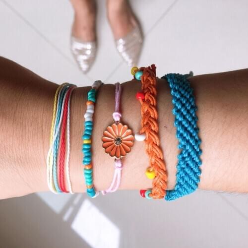 Daisy Sunflower Friendship Bracelets Bohemian Charm Colorful String Multi-layer Jewelry Handmade Knot Rope Bracelet For Women