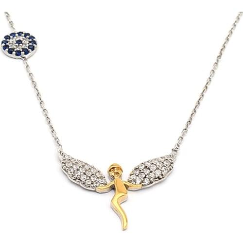 925 Sterling Silver Women Necklace with Angel Wing Evil Eye Design