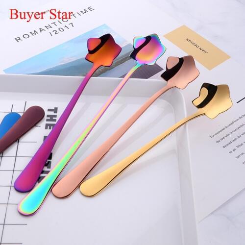 3 Pcs Stainless Steel Teaspoon Long Handle Stirring Spoon Creative Stars Design Coffee Dessert Spoon Dining Bar Accessories