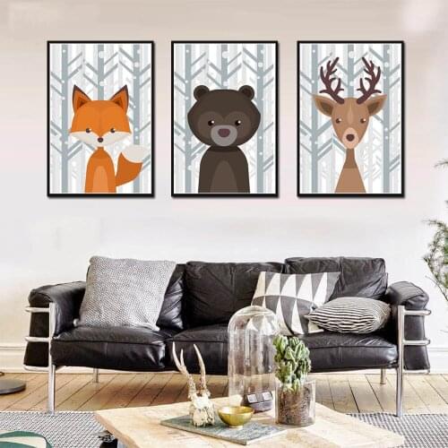 Abstract Wall Art Cartoon Animals Paintings Snow Bamboo Scenery Canvas Posters Prints Living Room Bedroom Corridor Decoration