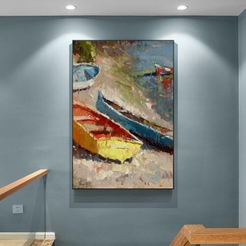Abstract Sailboat Oil Painting Printed on Canvas Modern Landscape Poster Canvas Prints Wall Art for Living Room Interior Decor