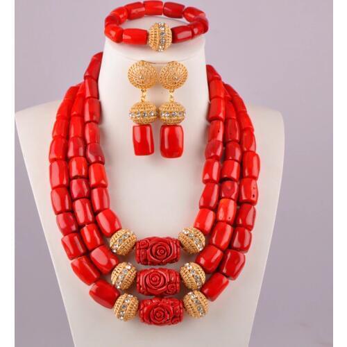 African Beads Red Coral Jewelry Sets Nigeria Wedding Jewellery Nigeria Shipping