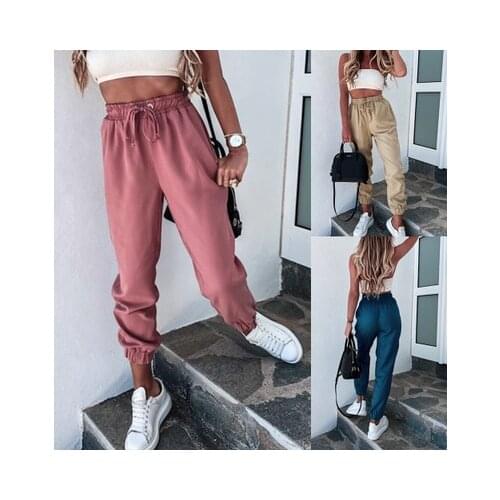 New SummerWomen Korean Loose Trousers Fashion Solid Color High Waist Drawstring Girl Casual Pants