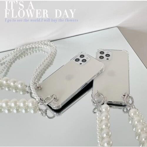 Crossbody double Pearls Necklace Cases For Samsung S20FE S21U S20Plus S10Plus Note20U A72 A52 A31 A41 Wrist Chian Anti-fall case