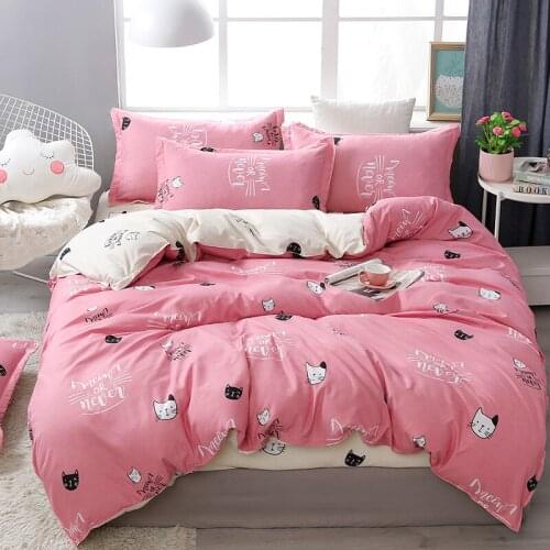 Home Textile Pink Lovely Kitty Cat Bedding Set with Duvet Cover Bed Sheets Pillowcase Boy Girl Kids Bed Cover Adult Quilt Covers