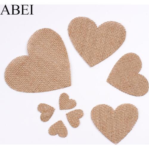 20pcs 25mm 62mm 80mm 100mm Burlap Heart Sheet Jute pads For Wedding Party Scrapbook Decoration