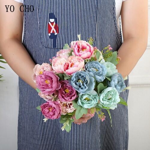 YO CHO Artificial Flower Bouquet Fake 6 Heads Silk Peony DIY Bridesmaid Bouquet Flower Arrangement Festival Home Wedding Decor