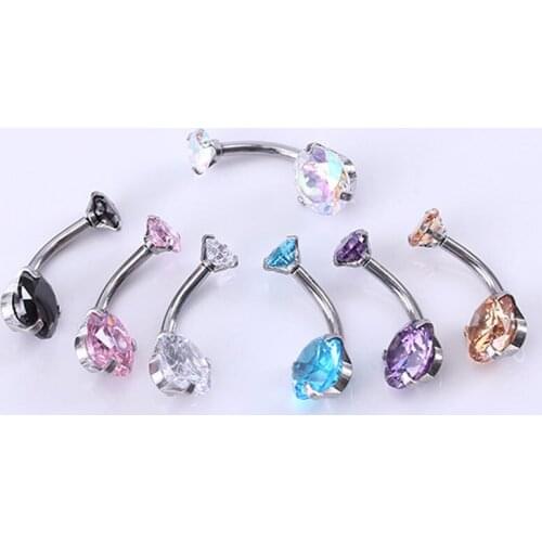 1 Piece Zircon Stone Belly Ring Stainless Steel Navel Rings Sexy Heart Crystal Belly Button Rings Body piercing Jewelry