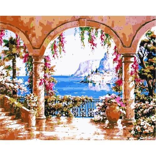 Painting By Numbers Scenery DIY Oil Coloring By Numbers Mediterranean landscape Canvas Paint Art Pictures Home Decor Diy Gift