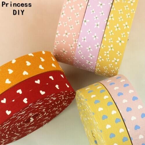5M 10mm 25mm Layering Fabric Riband Pink Heart Ribbon Floral Print Cotton Tape Trim DIY Hair Bow Tie Collar Hand Craft Material