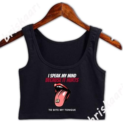 I Speak My Mind Because It Hurts To Bite My Tongue Crop Top New Style Summer O-Neck Top Knitted Unique Letters Fit Vest