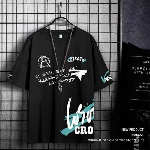 Summer ins short-sleeved printed t-shirt male T-shirt Korean round neck loose half-sleeved students five-point sleeves