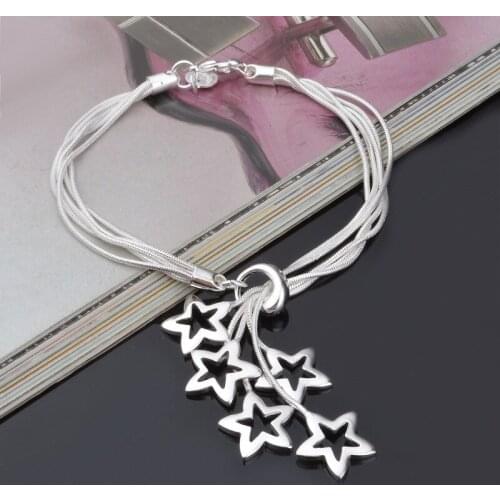 Silver Plated Fashion Five-star Tassel Pendant Chain Charm Bracelet Suitable for Female and Girls Gifts Exquisite Jewelry
