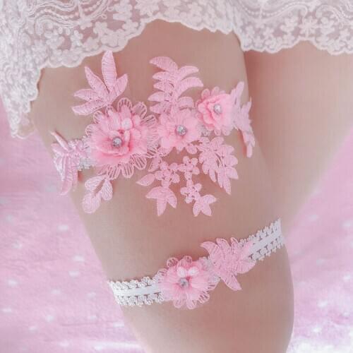 Heigh Quality Handmade Bride Lace Garter Rhinestone Flower Garter Sexy Thigh Ring Accessories Bridal Lace Garter 9 Colors