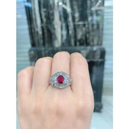 Natural ruby ring pt900 platinum with diamond genuine luxury jewelry wedding anniversary fine women jewelry
