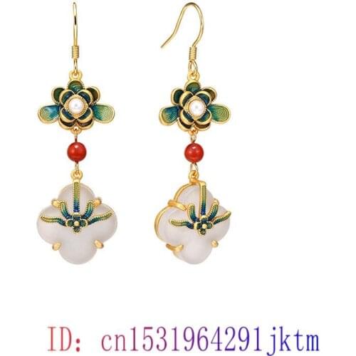 Jade Lotus Earrings Women Chalcedony Gifts Zircon Amulet Gemstone Green Crystal Jewelry 925 Silver Fashion Natural