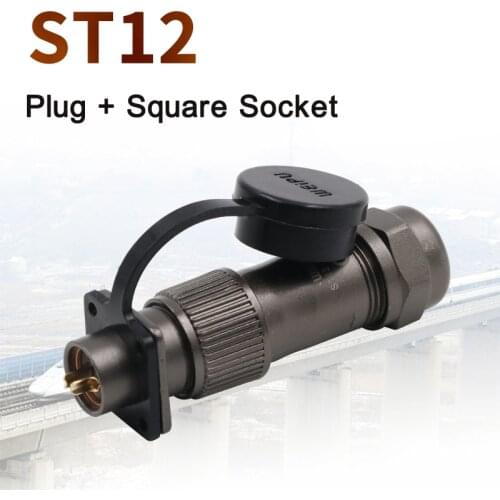 ST12 Aviation Plug Square Socket IP67 Waterproof 2/3/4/5/6/7/9 Pin Panel Chassis Mount Circular Aviation Cable Connector