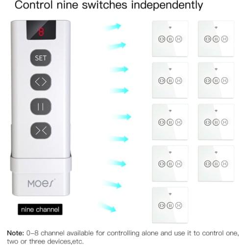 RF433 WiFi Curtain Switch 9 Channel RF Roller Blinds Remote Control Smart Home Module Battery Powered Curtain Accessories
