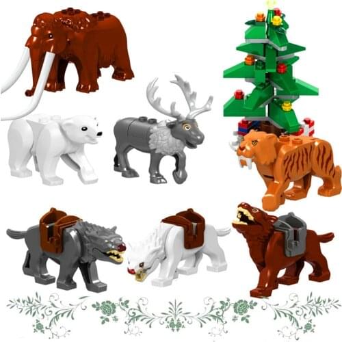 Animal Christmas Tree Elepant Mammoth Elk Deer Wolf Tiger Bear Building Blocks Toys Gift For Children Constuction