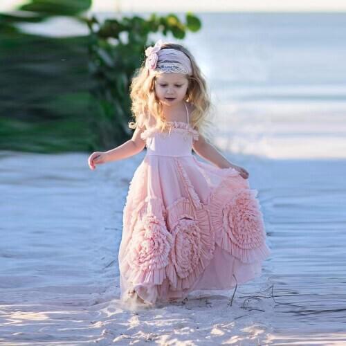 Pink Ruffles Girls First Communion Dress Daminha Vestidos Lace Flower Girl Dresses For Weddings