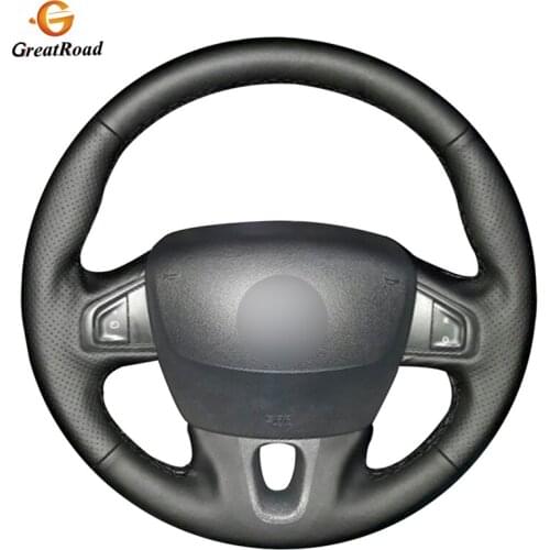 Hand-stitched Black Genuine leather Car Steering Wheel Cover for Renault Fluence Fluence ZE 2009-2016 Megane 2009-2014