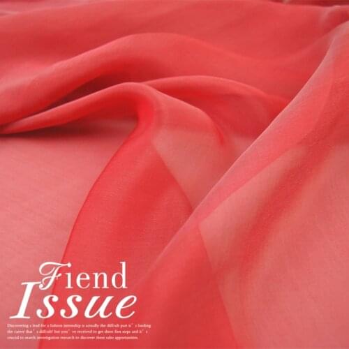 Silk Chiffon Fabric Dress White and Red Yarn Dyed Large Wide Real Light through Dress Shirt Lining Cloth DIY Sewing Tissue