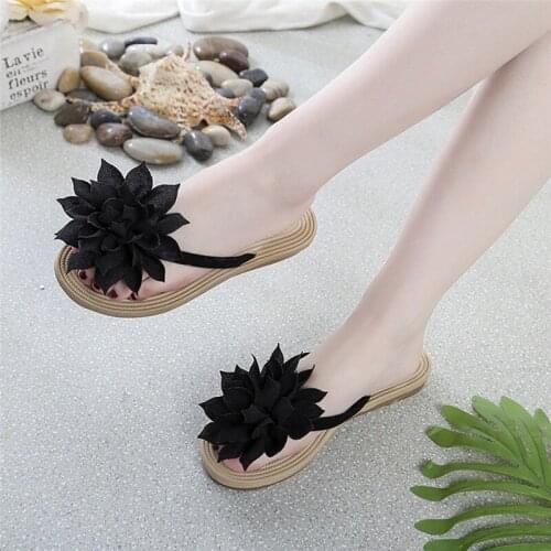 Women Summer Flip Flops Causal Flower Slippers Ladies Slip On Flat Shoes Female Fashion Non Slip Slides Beach Sandals New