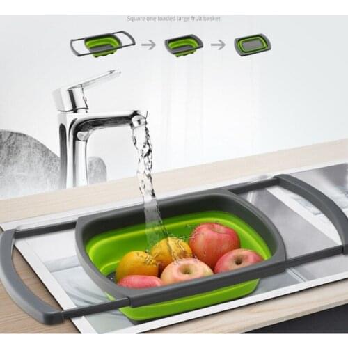 Vegetable Washing Foldable Strainer Basket Collapsible Silicone Colander Square Over The Sink With Handle Fruit Kitchen Tool