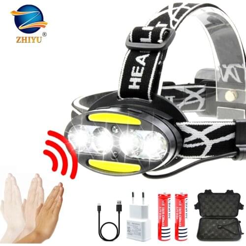 ZHIYU Super bright LED headlamp 4 x T6 + 2 x COB + 2 x Red LED waterproof led headlight 7 lighting modes with batteries charger