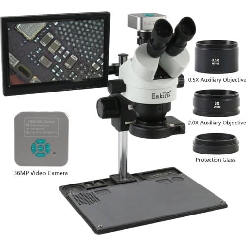 7X - 45X Zoom Industrial Lab Simul-focal Aluminum Alloy Stand Stereo Microscope Trinocular Microscope With HDMI USB 36MP Camera