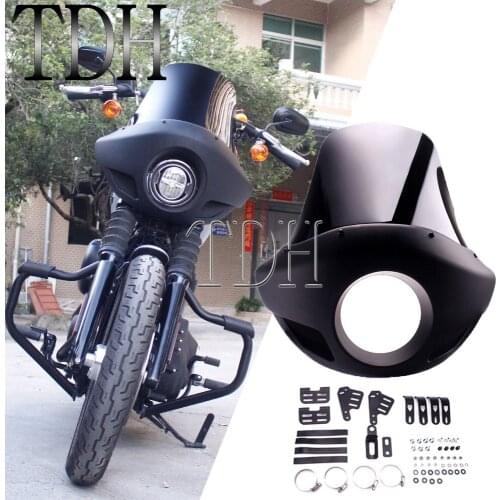 Universal Motorcycle 5.75" Front Cowl Mask Headlight Fairing Windshield Wind Screen Protector For Harley w/ Mounting Kit Fork
