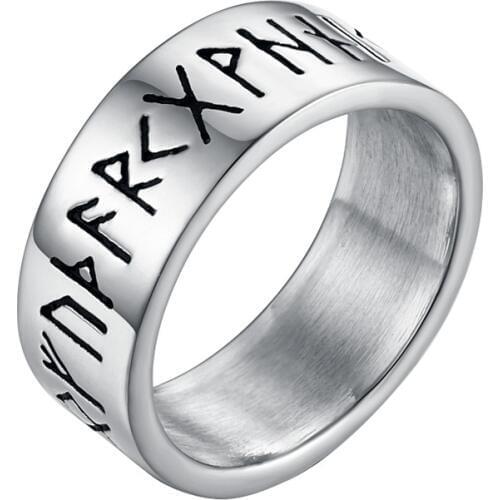 Valily Antique Silver--Color Retro Viking Rune Ring Stainless Steel Amulet Vintage Norse Rune Rings Male Jewelry For Women